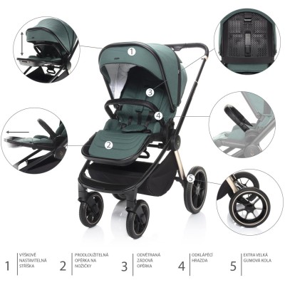 ZOPA Set kočárek Move Cross 2 + korba XL + adaptér, Antique Green/Gold Antique Green/Gold