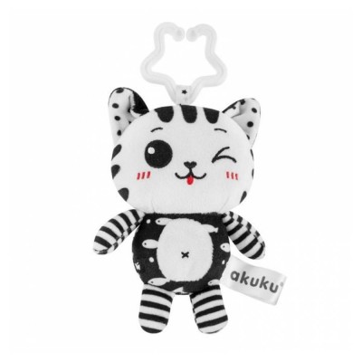 Plyšová závěsná hračka s chrastítkem Kočička, černá/bílá