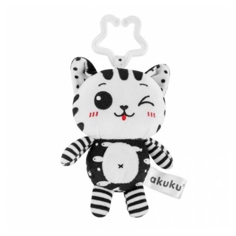 Plyšová závěsná hračka s chrastítkem Kočička, černá/bílá