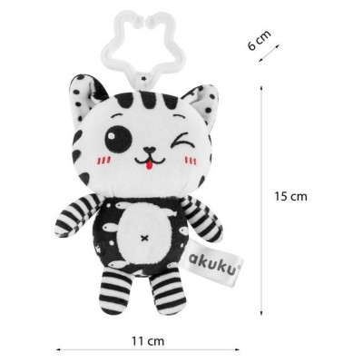 Plyšová závěsná hračka s chrastítkem Kočička, černá/bílá