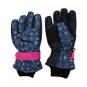Dětské zimní, nepromokavé prstové rukavice, Vločka, granátová/růžová