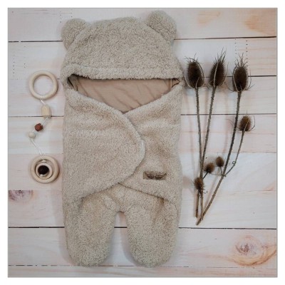 Chlupáčková zavinovačka s kapucí a nožičkama, Medvídek, béžová
