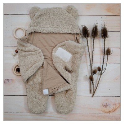 Chlupáčková zavinovačka s kapucí a nožičkama, Medvídek, béžová