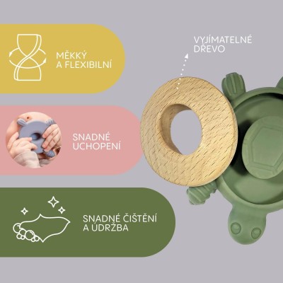 ZOPA Silikonové dřevěné kousátko Turtle, Dove Grey Dove Grey