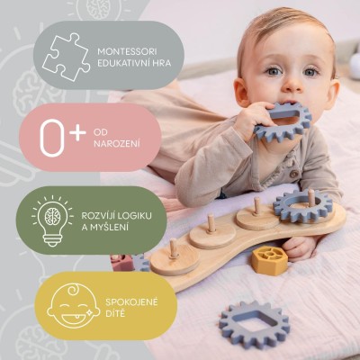 ZOPA Silikonová bambusová skládačka ozubená kolečka, Multicolor Multicolor