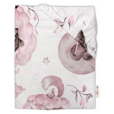 Dětské bavlněné prostěradlo do postýlky Baby Nellys, Zvířátka na mráčku, růžové