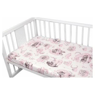 Dětské bavlněné prostěradlo do postýlky Baby Nellys, Zvířátka na mráčku, růžové