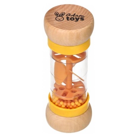 Dřevěné chrastítko/dešťová sprcha s kuličkama, Kočička - žluté