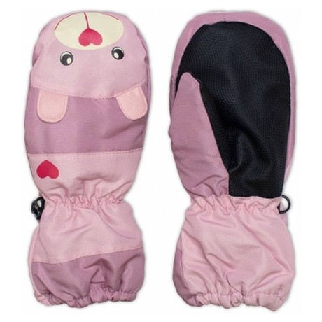 Dětské zimní, nepromokavé palčáky, Medvídek, růžová