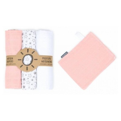 Mamo Tato Mušelínové plenky 3ks + žínka zdarma - bílá, hvězdičky, růžová