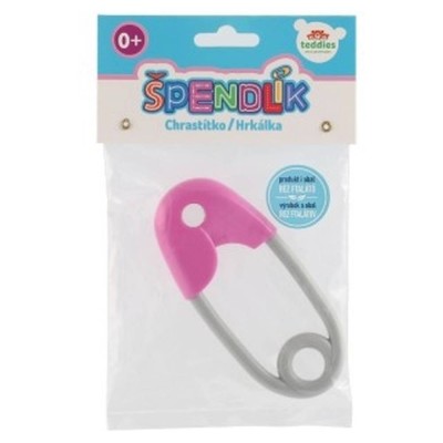 Chrastítko špendlík plast 12cm růžovošedé 12x19cm