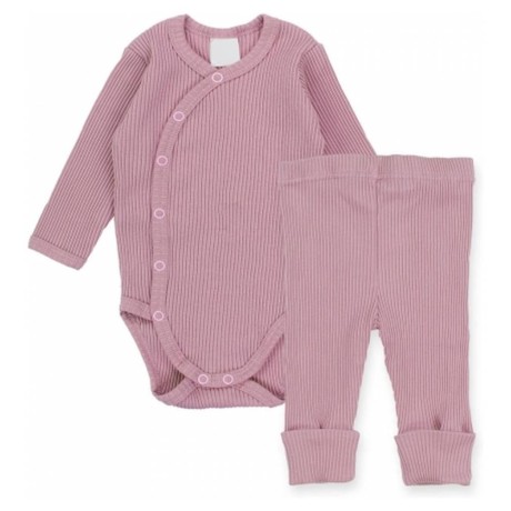 Zavinovací žebrované body + tepláčky, 2D sada MBaby, pudrově růžová