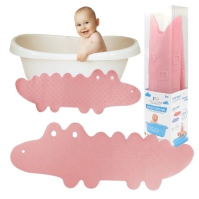 Protiskluzová podložka do vany Krokodýl 33x90 cm, růžová