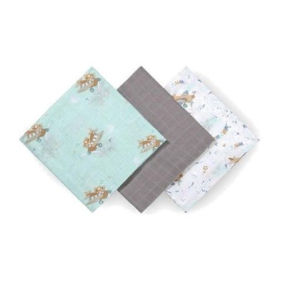 Bambusové dětské plenky 3 ks, Letadla - mátová/šedá