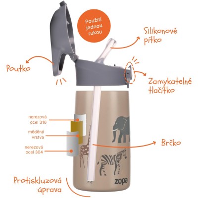 ZOPA Termoska na pití s pítkem 400 ml, Safari Safari