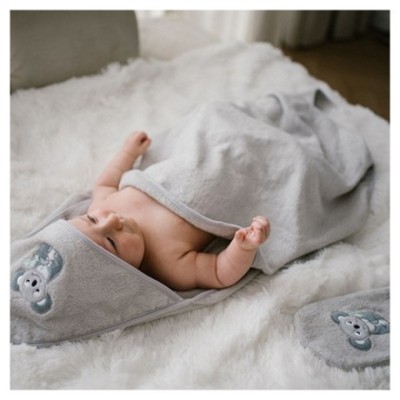 Bambusová osuška s kapucí Koala 100x100 cm - šedá