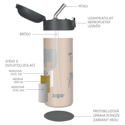 ZOPA Termoska na tekutiny s brčkem 400 ml, Candy pink Candy pink
