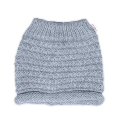 Zimní pletená čepice Star s fleecem a chlupáčkové bambulky+komínek 2D sada, šedý melírek