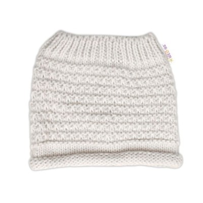 Zimní pletená čepice Star s fleecem a chlupáčkové bambulky+komínek 2D sada, béžový melírek