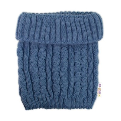 Zimní čepice s bambulí + komínek Baby Nellys - modrá, jeans,-52cm