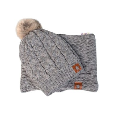 Zimní dvouvrstvá čepice s bambulí + komínek Star, šedá