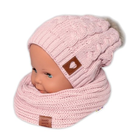 8596309375700_BABY NELLYS Zimní dvouvrstvá čepice s bambulí + komínek Love