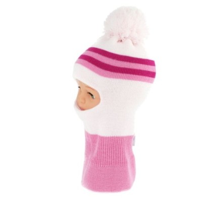 BABY NELLYS Zimní čepička/kukla s bambuli - sv. růžová s proužky