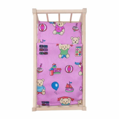 Dřevěná postýlka-kolébka pro panenky s povlečením Baby Mix bears