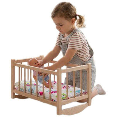 Dřevěná postýlka-kolébka pro panenky s povlečením Baby Mix bears